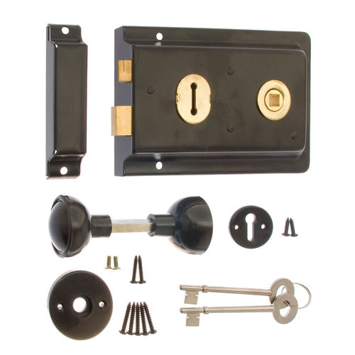 RIM S/LOCK C/W KNOB 152MM X 105MM BLACK