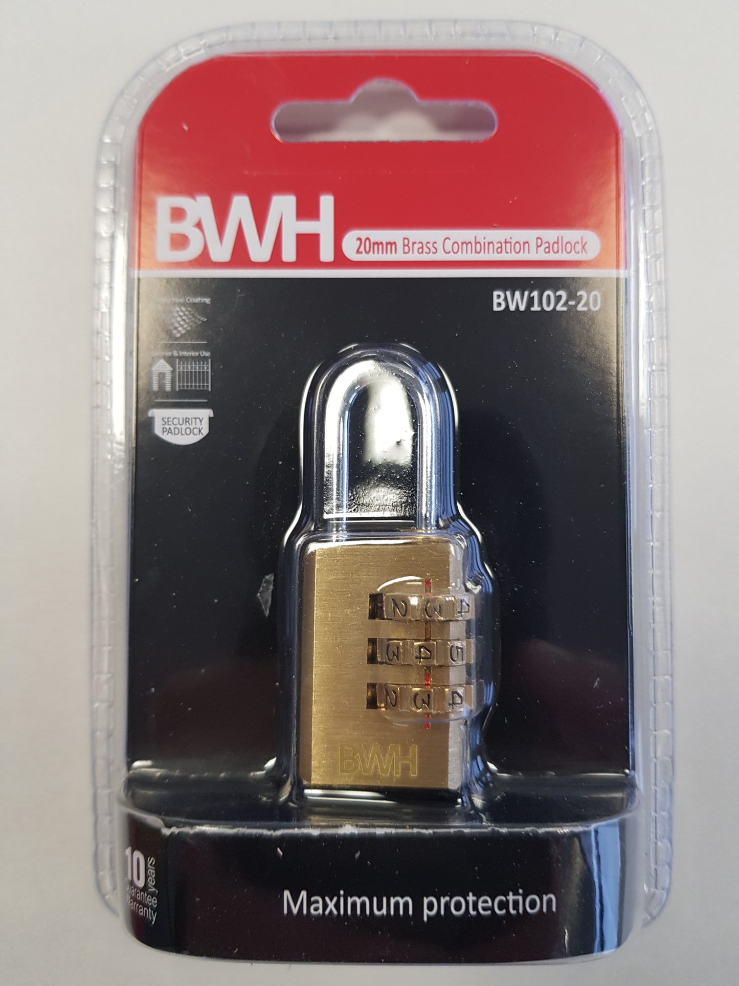 BWH BRASS COMBINATION PADLOCK 20MM