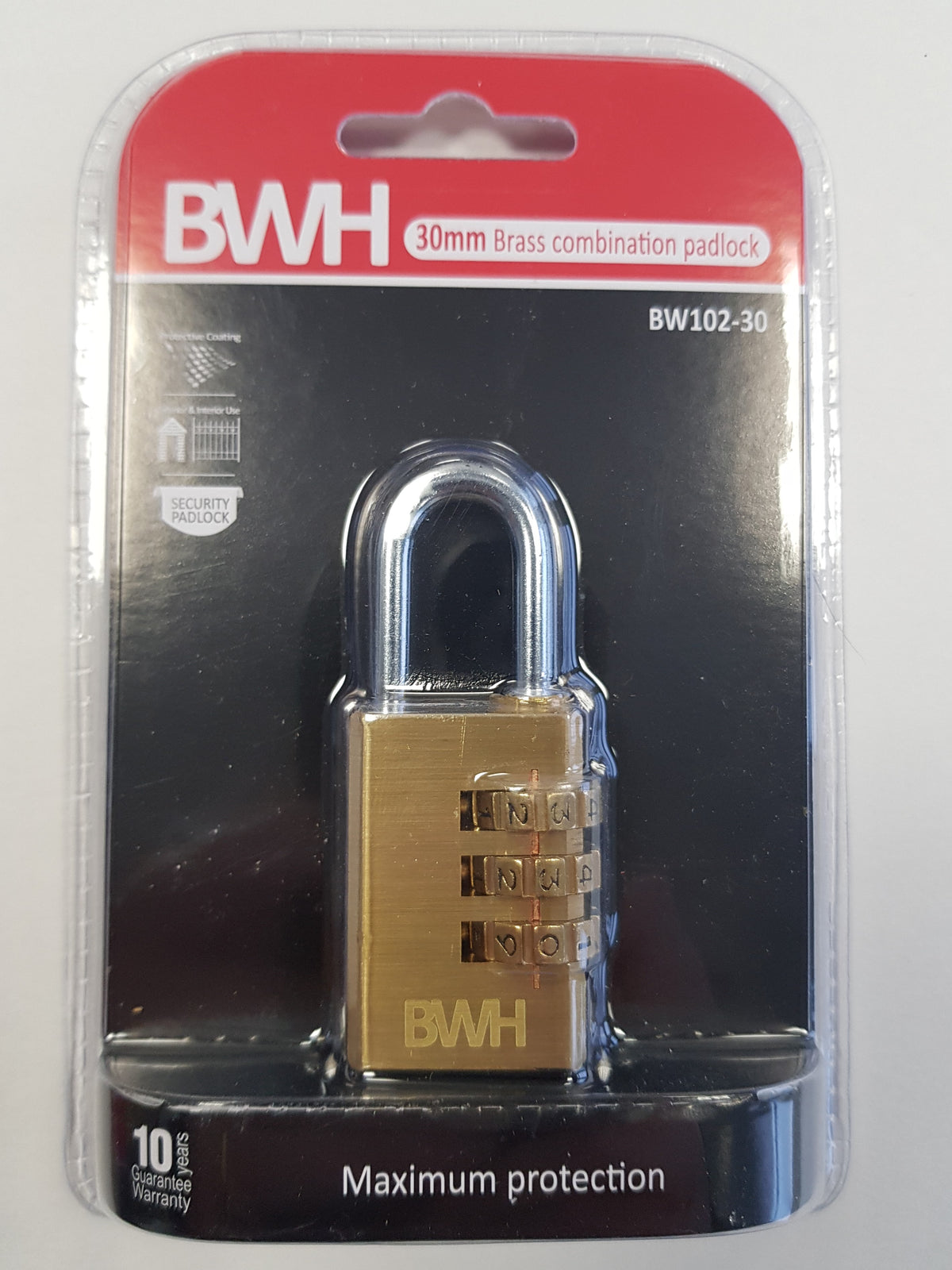 BWH BRASS COMBINATION PADLOCK 30MM