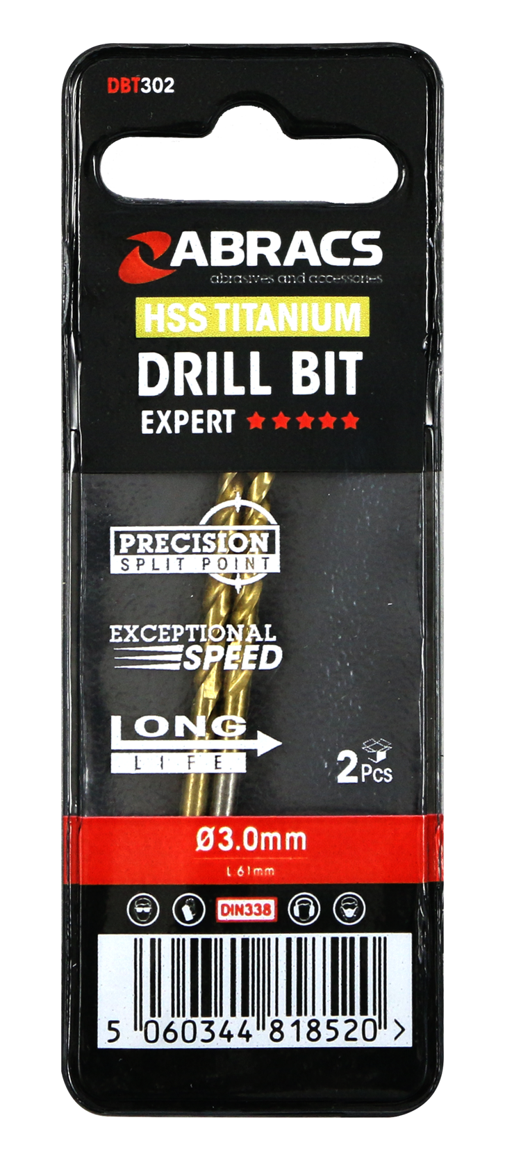 DBT302 3.0mm TiN Coated HSS Drill Bit (2pc)