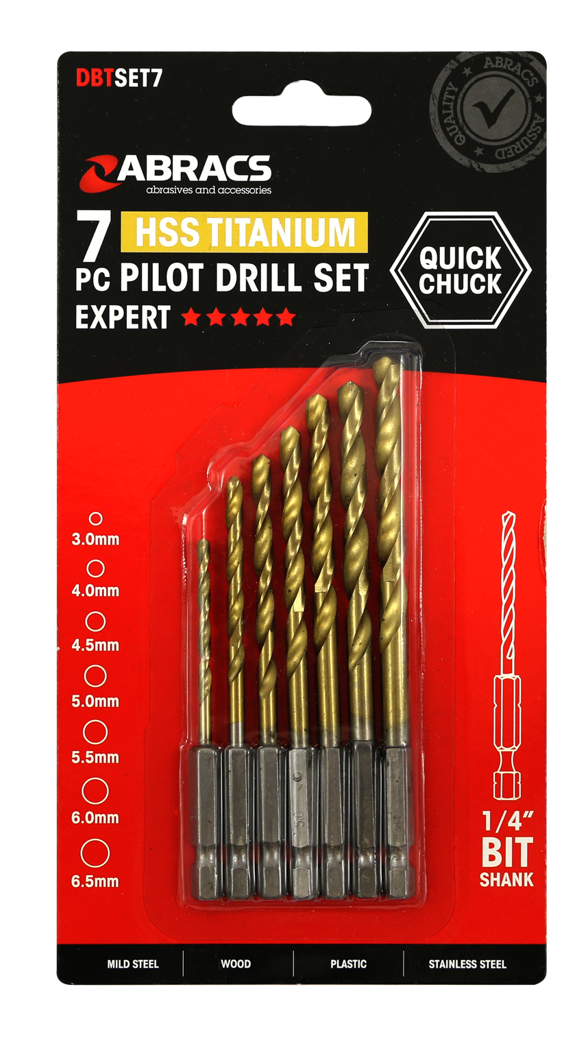 DBTSET7 QUICK CHUCK TiN PILOT DRILL 7pc SET