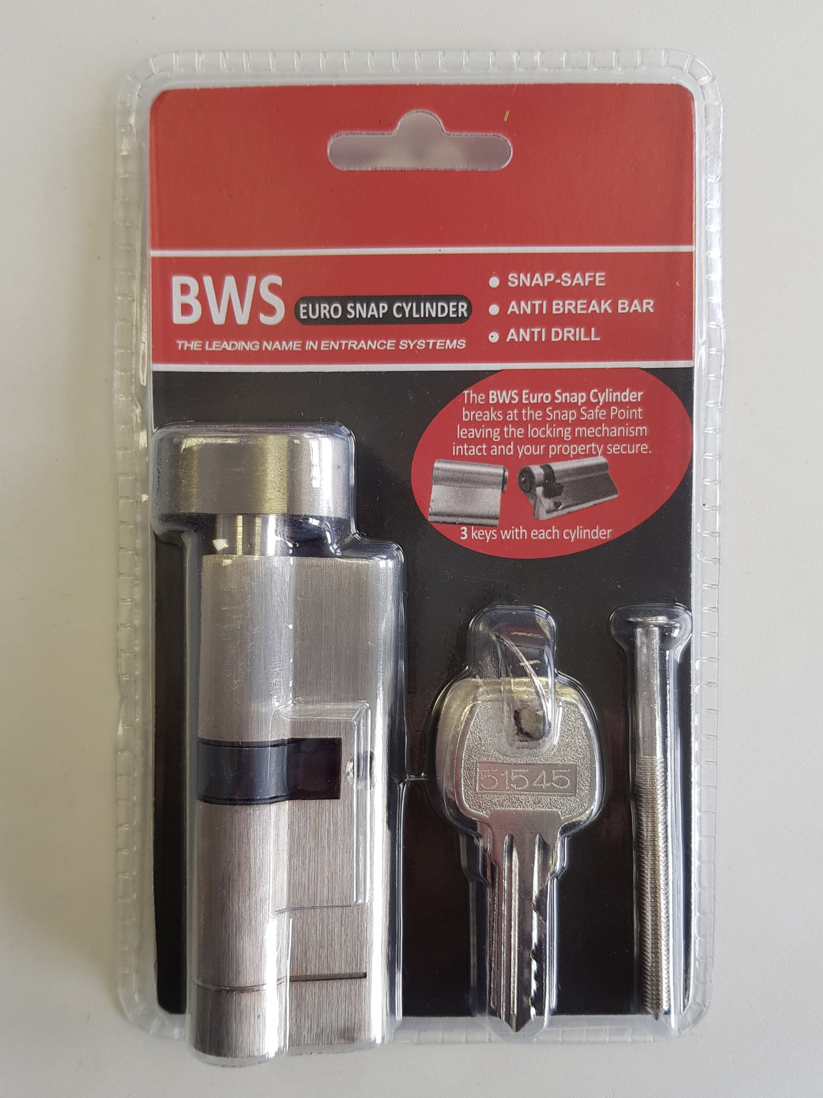 BWH SNAP EURO CYLINDER 80MM SATIN NICKLE KEY/TURN