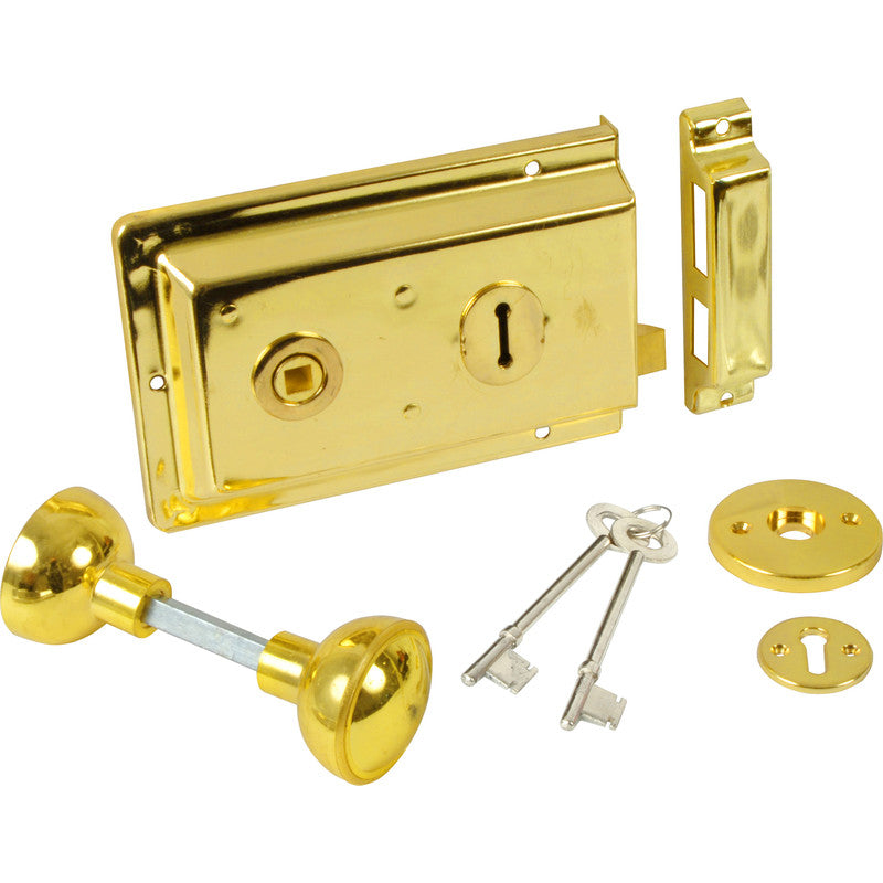 RIM S/LOCK C/W KNOB 152MM X 105MM BRASSED