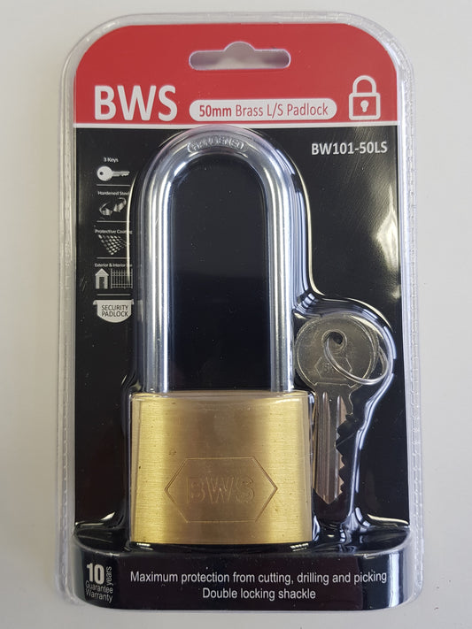 BWH BRASS LONG SHACKLE PADLOCK 50MM