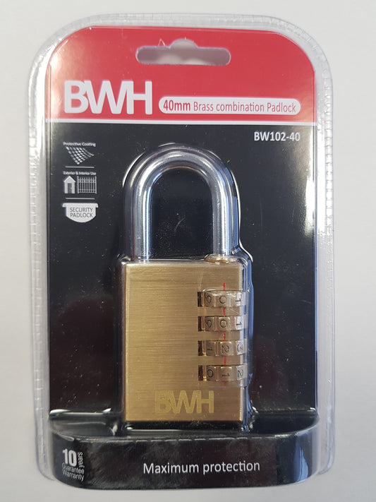BWH BRASS COMBINATION PADLOCK 40MM