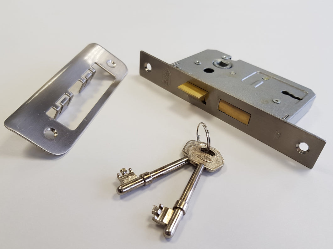 BWH 63mm SATIN NICKLE 2 LEVER MORTICE LOCK TO PASS