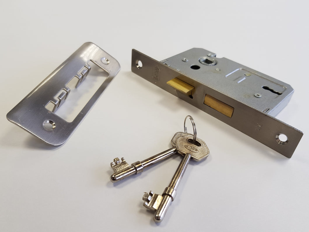 BWH 63mm SATIN NICKLE 2 LEVER MORTICE LOCK