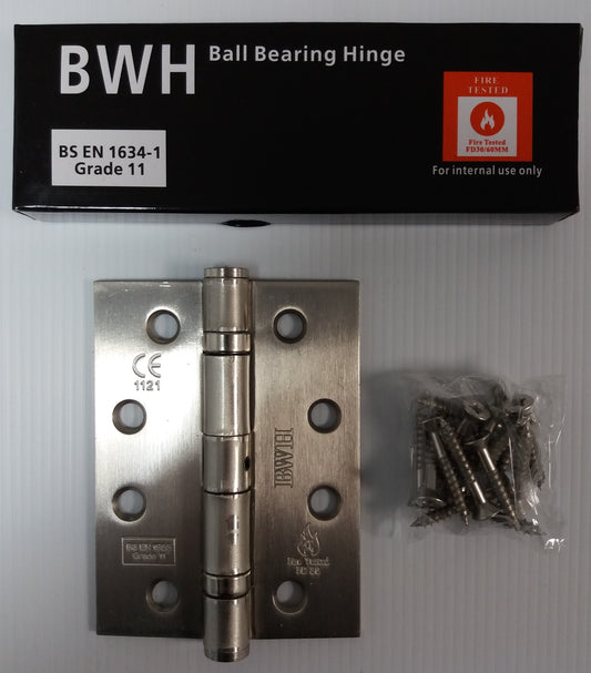 BWH 4" SATIN NICKLE BALL BEARING HINGE GRADE 11 STEEL 1HR FIRE RATED (3 PACK)