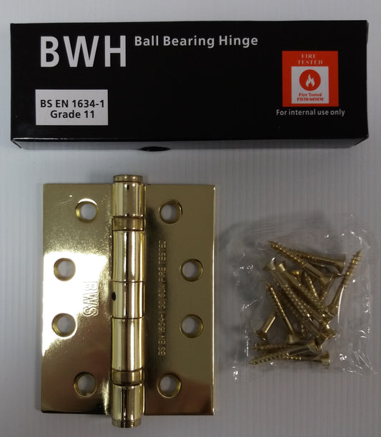 BWH 4" BRASS BALL BEARING HINGE GRADE 11 STEEL 1HR FIRE RATED (3 PACK)
