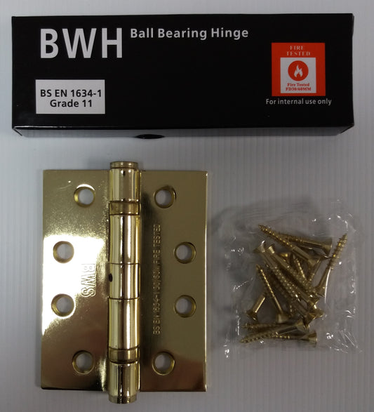 BWH 4" BRASS BALL BEARING HINGE GRADE 11 STEEL 1HR FIRE RATED (2 PACK)