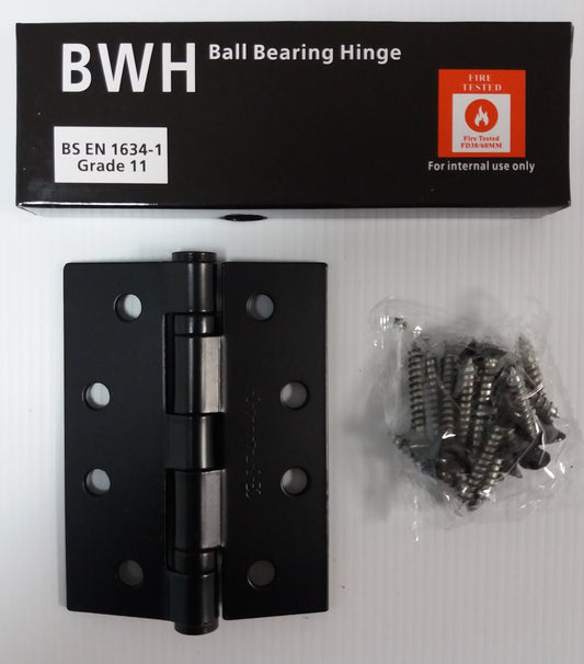 BWH 4" BLACK BALL BEARING HINGE GRADE 11 STEEL 1HR FIRE RATED (2 PACK)