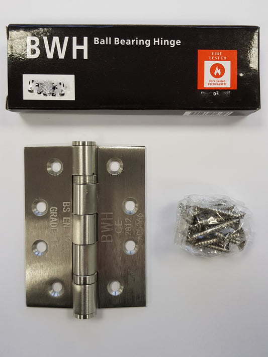 BWH 4" SATIN NICKLE BALL BEARING HINGE GRADE 13 STAINLESS STEEL 1HR FIRE RATED (2 PACK)