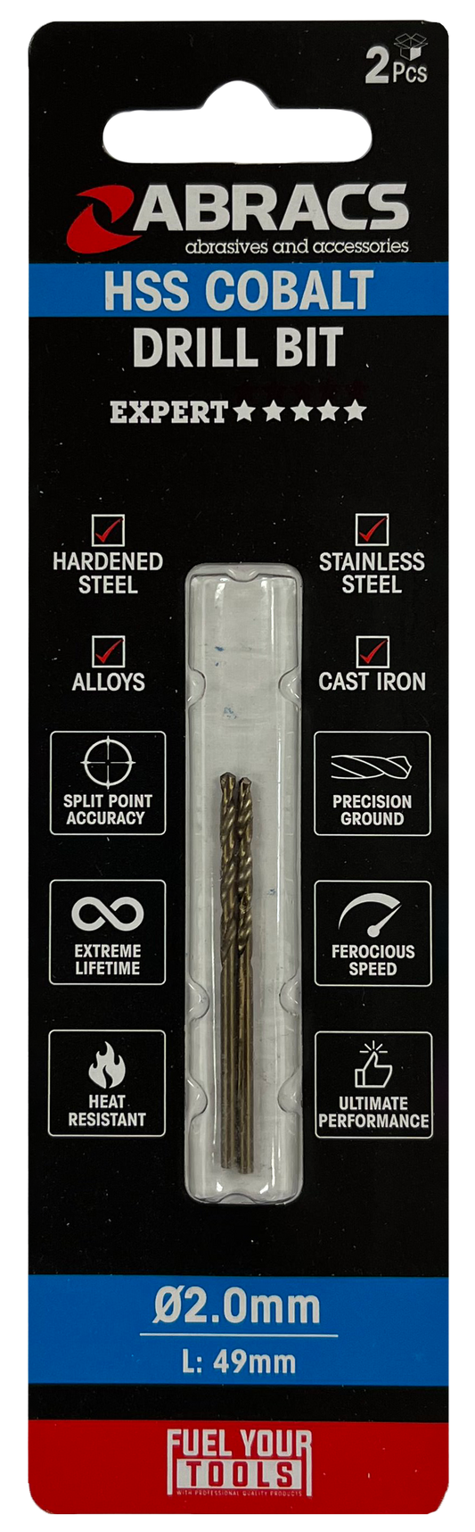 DBCB02002 2.0mm Cobalt (M35) HSS Drill Bit (2pc)