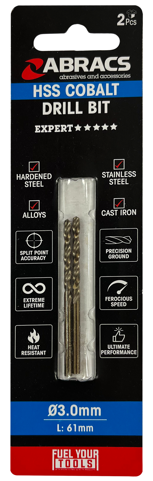 DBCB03002 3.0mm Cobalt (M35) HSS Drill Bit (2pc)
