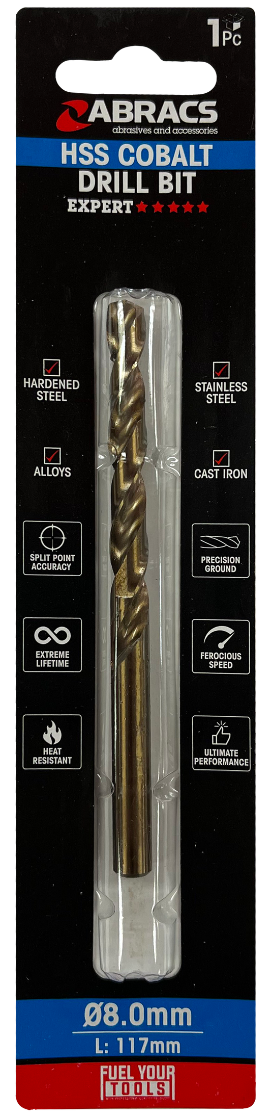 DBCB08001 8.0mm Cobalt (M35) HSS Drill Bit (1pc)