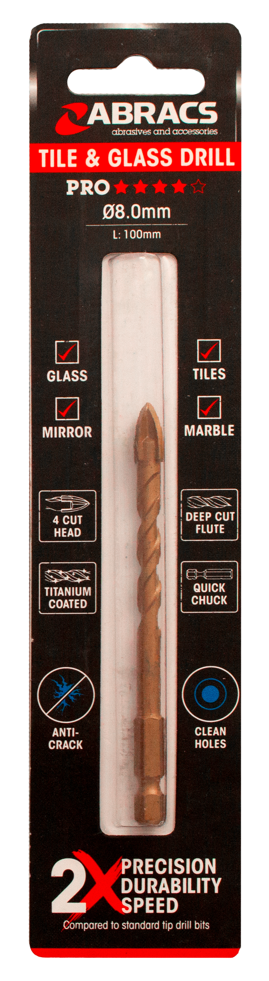 DBG080 Glass & Tile Drill Bit 8.0mm x 100mm