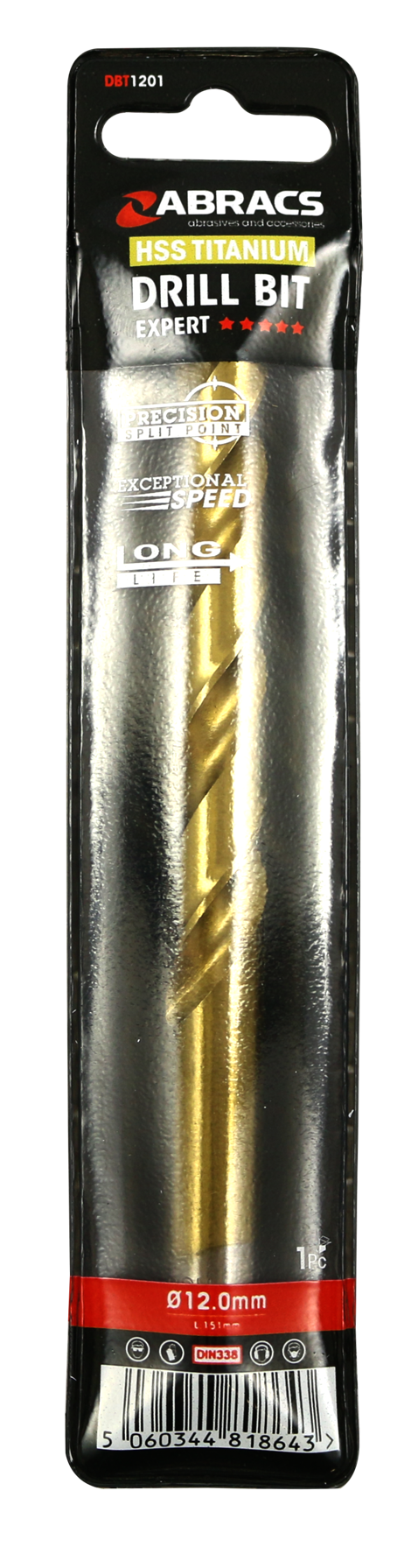 DBT1201 12.0mm TiN Coated HSS Drill Bit (1pc)