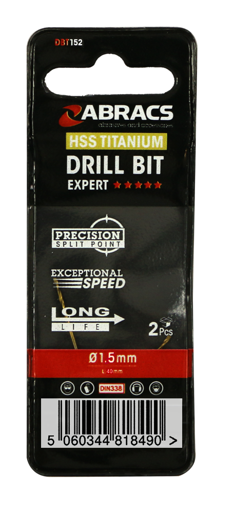 DBT152 1.5mm TiN Coated HSS Drill Bit (2pc)