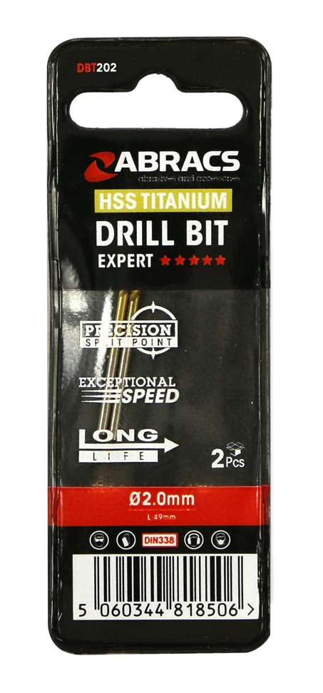 DBT202 2.0mm TiN Coated HSS Drill Bit (2pc)