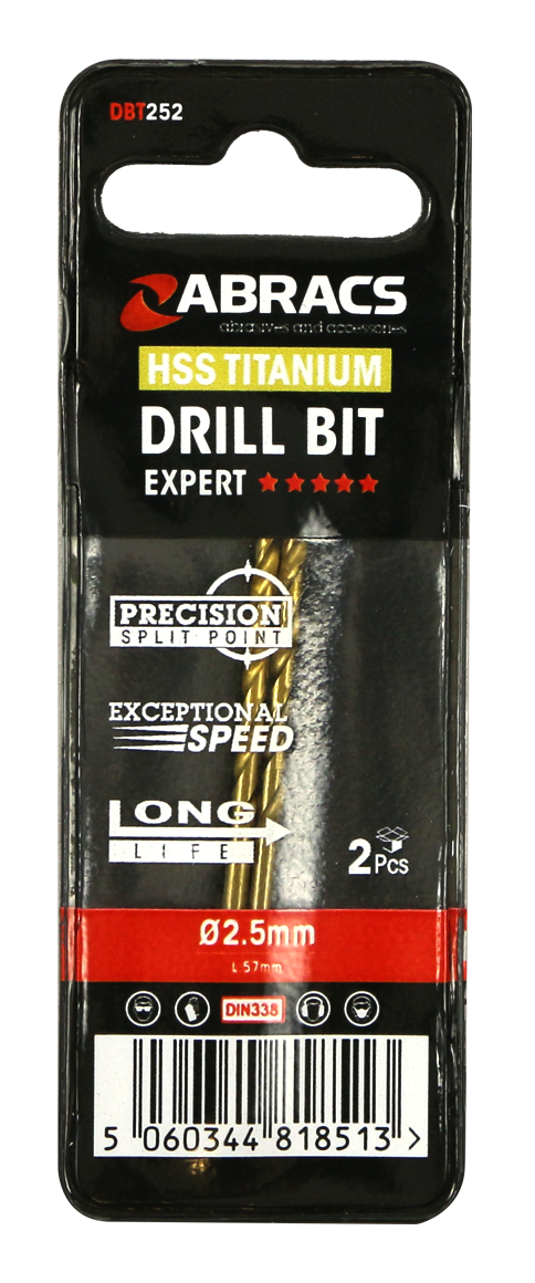 DBT252 2.5mm TiN Coated HSS Drill Bit (2pc)
