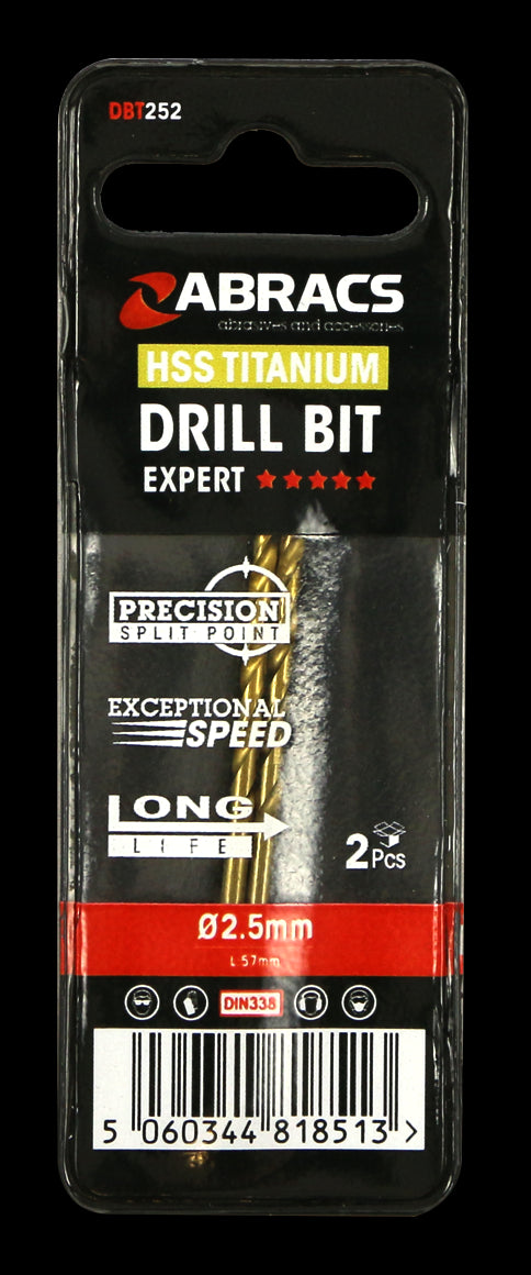 DBT252 2.5mm TiN Coated HSS Drill Bit (2pc)