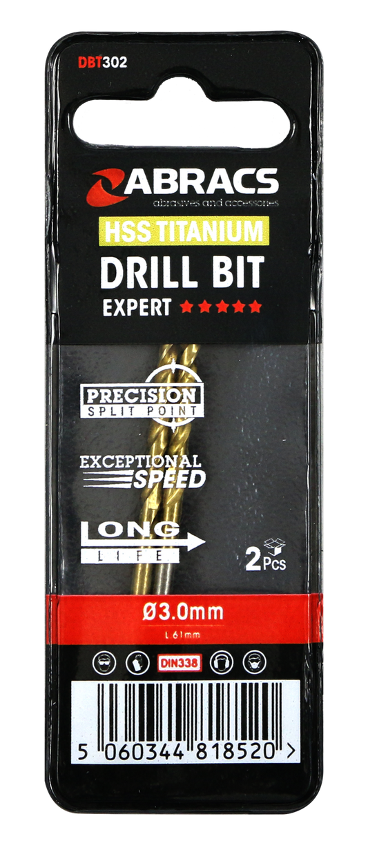 DBT302 3.0mm TiN Coated HSS Drill Bit (2pc)