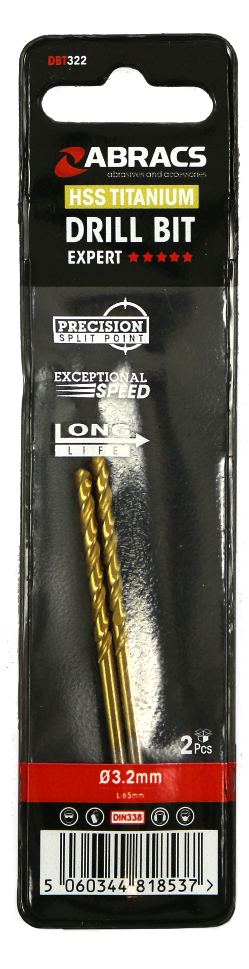 DBT322 3.2mm TiN Coated HSS Drill Bit (2pc)