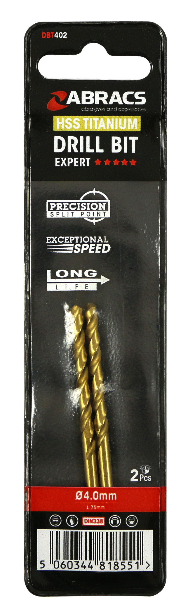 DBT402 4.0mm TiN Coated HSS Drill Bit (2pc)