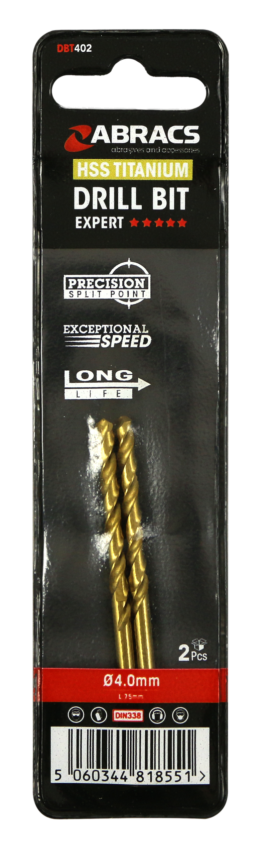 DBT402 4.0mm TiN Coated HSS Drill Bit (2pc)