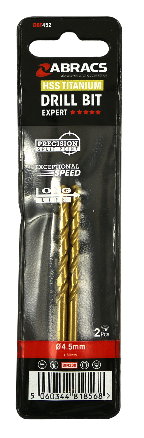 DBT452 4.5mm TiN Coated HSS Drill Bit (2pc)