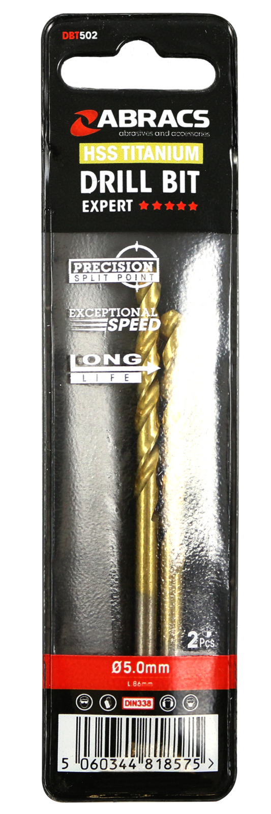 DBT502 5.0mm TiN Coated HSS Drill Bit (2pc)