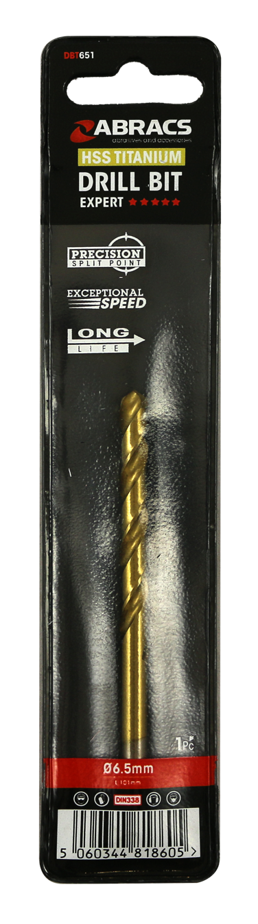 DBT651 6.5mm TiN Coated HSS Drill Bit (1pc)