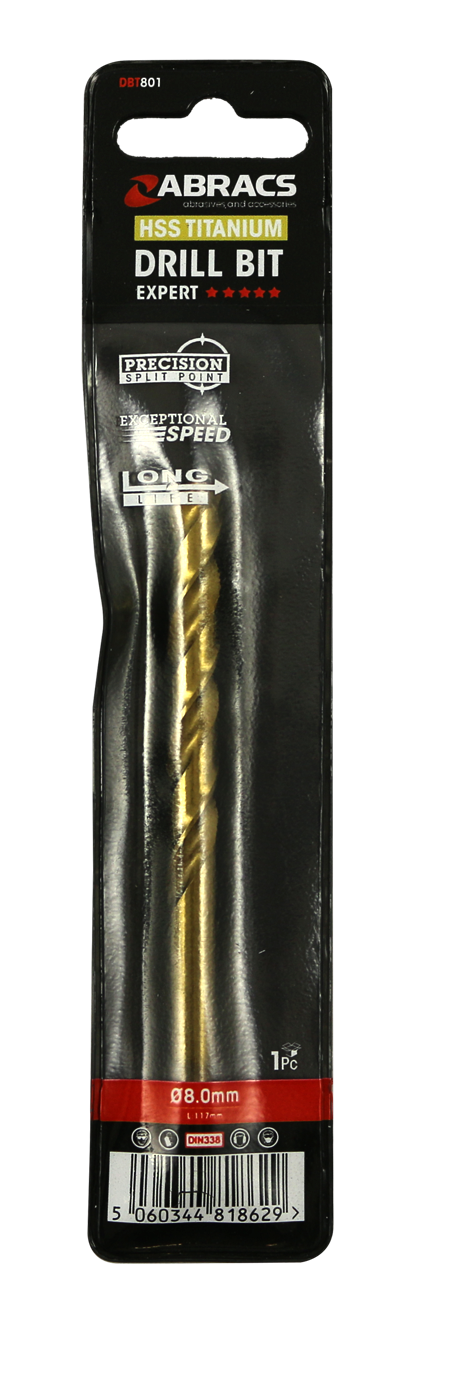 DBT801 8.0mm TiN Coated HSS Drill Bit (1pc)