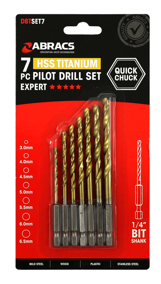 DBTSET7 QUICK CHUCK TiN PILOT DRILL 7pc SET