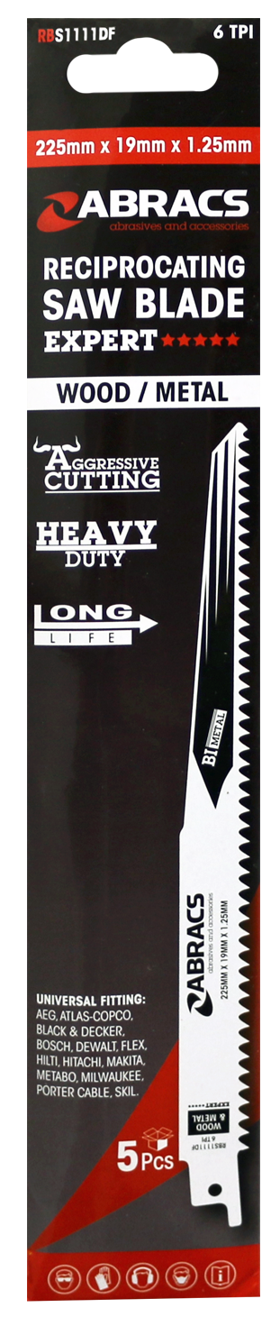 RBS1111DF RECIP BLADE 225x19x1.25mm WOOD/METAL (5)