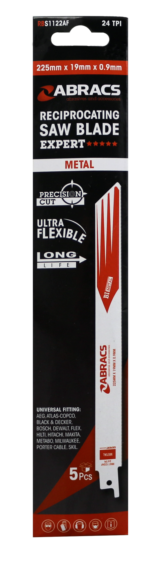 RBS1122AF RECIP SAW BLADE 225x19x0.9mm - METAL (5)