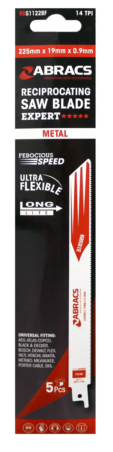 RBS1122BF RECIP SAW BLADE 225x19x0.9mm - METAL (5)