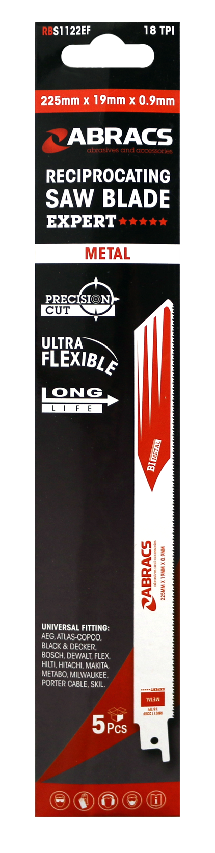 RBS1122EF RECIP SAW BLADE 225x19x0.9mm - METAL (5)