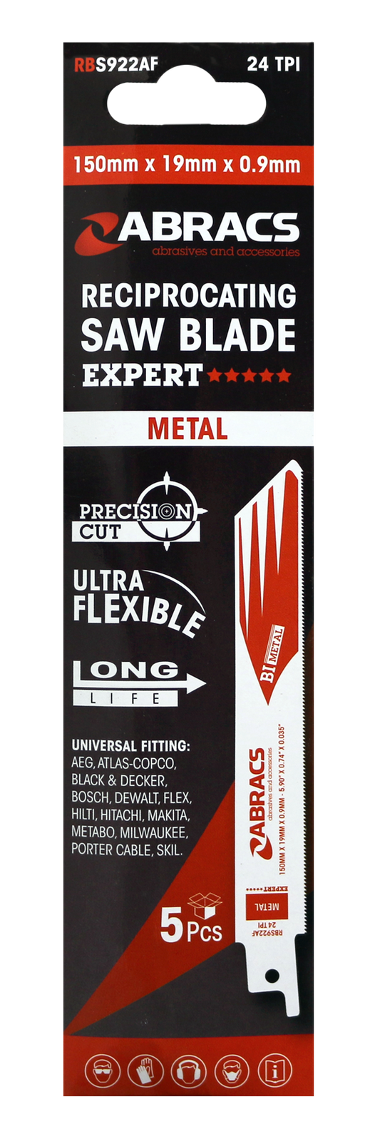 RBS922AF RECIP SAW BLADE 150x19x0.9mm - METAL (5)