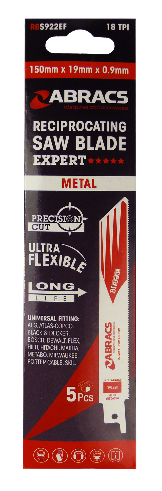 RBS922EF RECIP SAW BLADE 150x19x0.9mm - METAL (5)