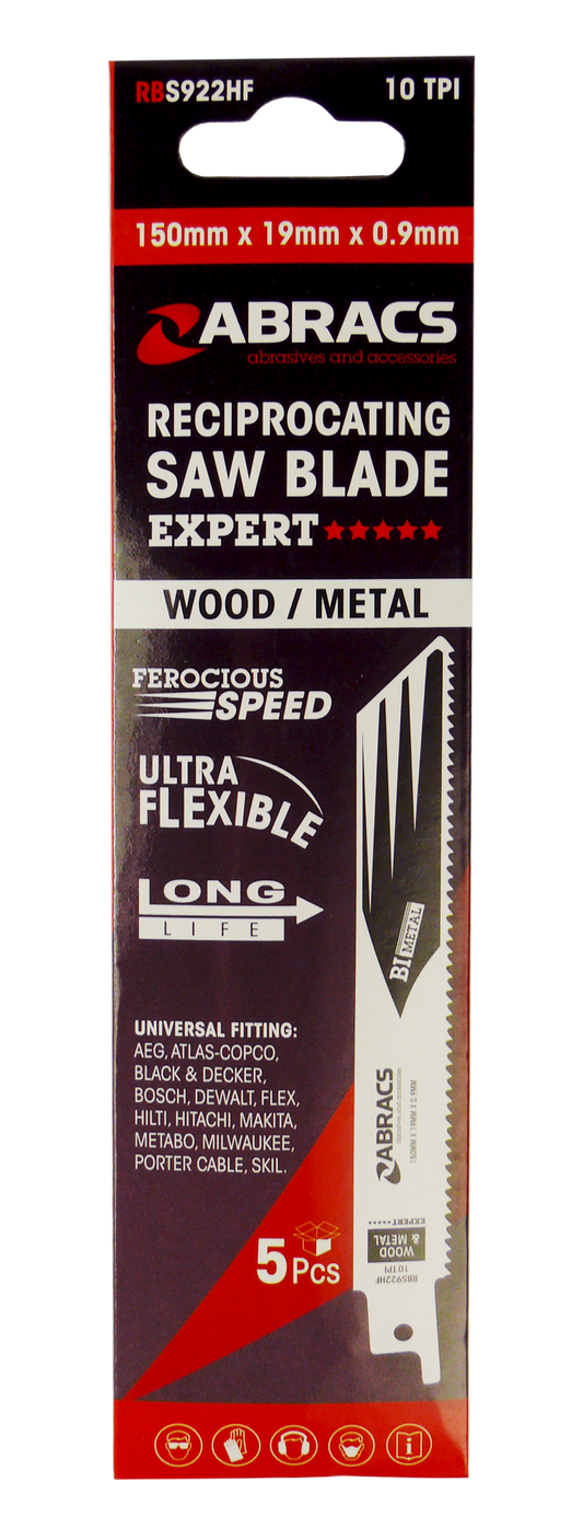 RBS922HF RECIP BLADE 150x19x0.9mm WOOD/METAL (5)