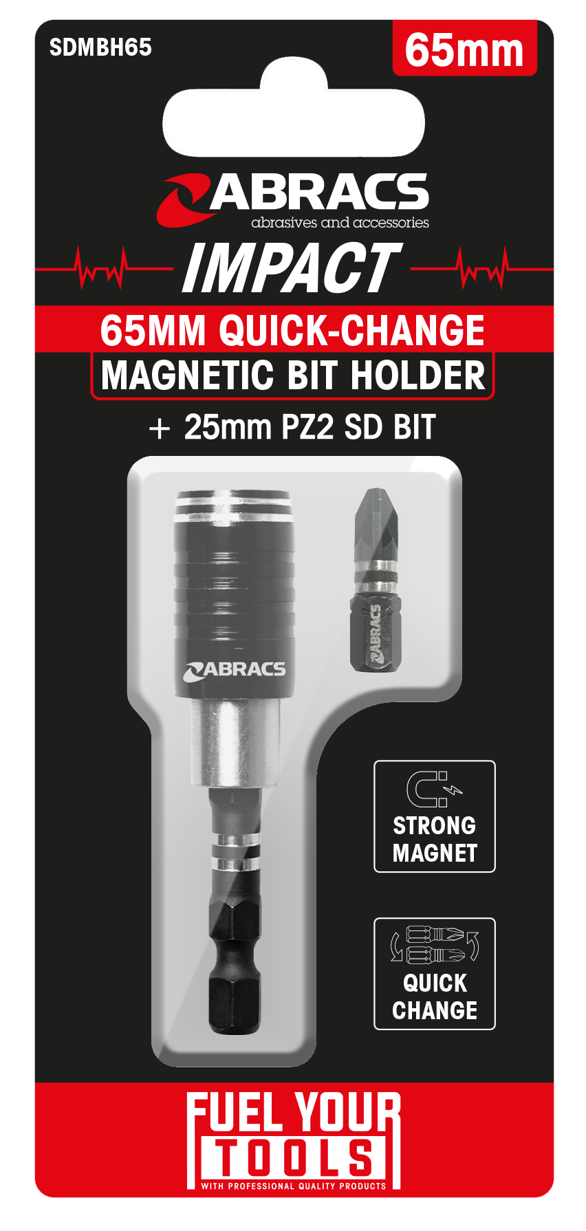 SDMBH65 Quick-Change 65mm Magnetic Bit Holder  
+ 25mm PZ2 S/D Bit