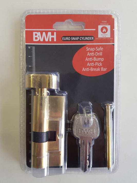 BWH SNAP EURO CYLINDER 60MM BRASS KEY/TURN