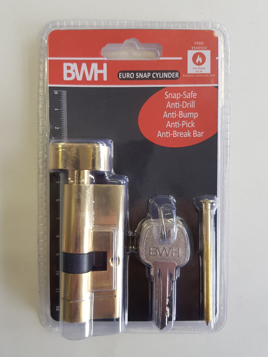 BWH SNAP EURO CYLINDER 70MM BRASS KEY/TURN