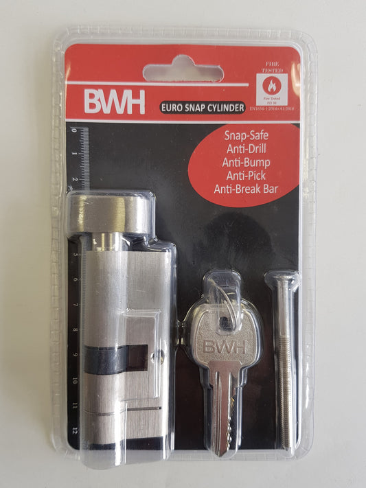 BWH SNAP EURO CYLINDER 70MM SATIN NICKLE KEY/TURN
