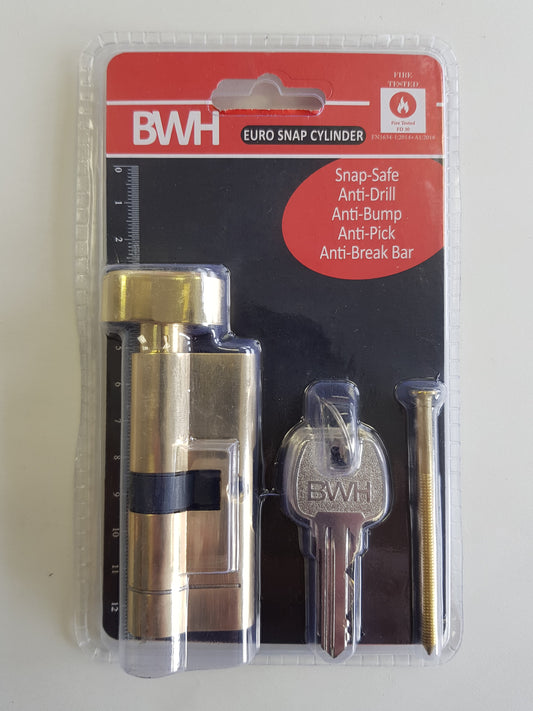 BWH SNAP EURO CYLINDER 70MM BRASS KEY/TURN