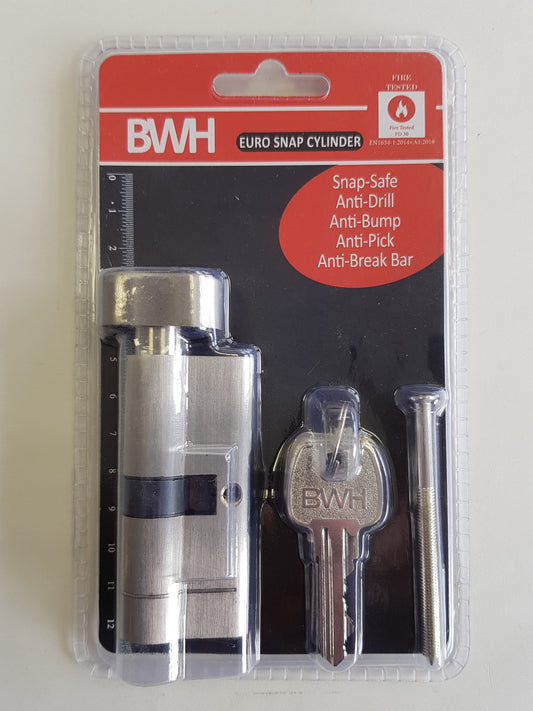 BWH SNAP EURO CYLINDER 70MM SATIN NICKLE KEY/TURN