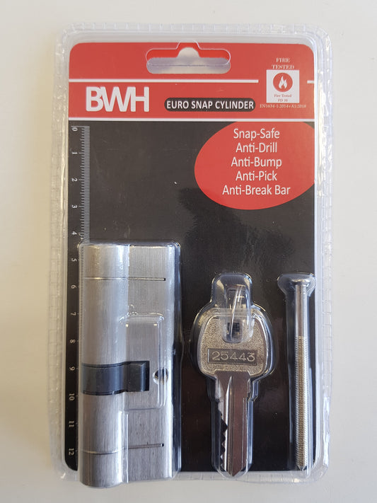 BWH SNAP EURO CYLINDER 80MM SATIN NICKLE KEY/KEY