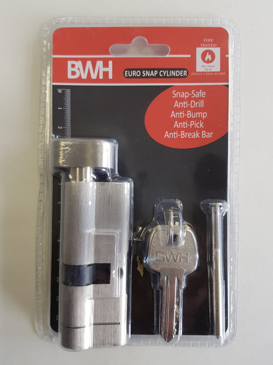 BWH SNAP EURO CYLINDER 80MM SATIN NICKLE KEY/TURN