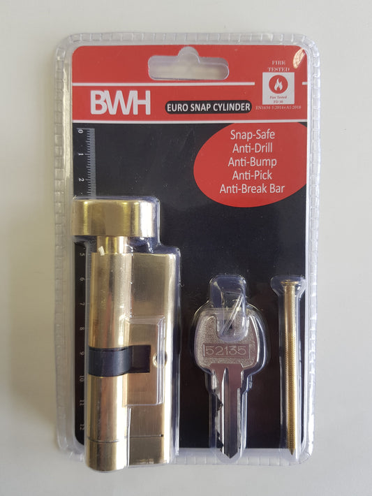 BWH SNAP EURO CYLINDER 70MM BRASS KEY/TURN